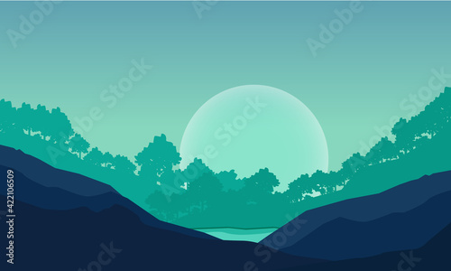 Vector abstract landscape. Forest and mountains.