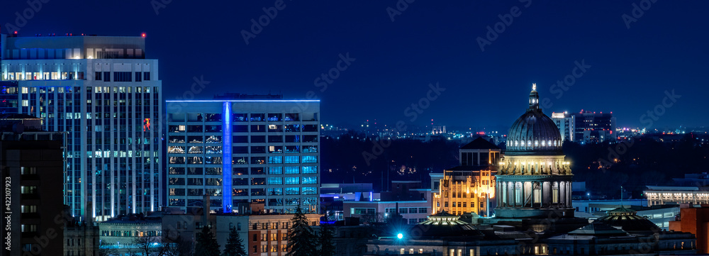 Panoramic view of the Capital in Boise Idaho and downtown buildings