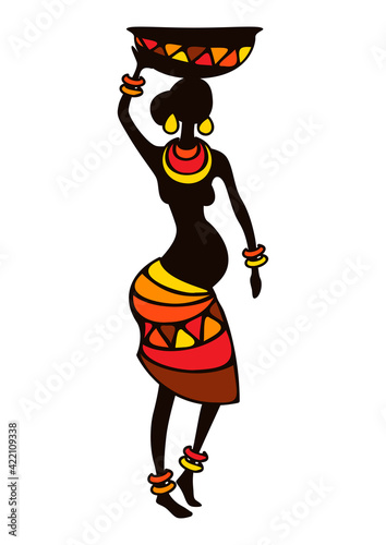 Wallpaper Mural Illustration of stylized African pregnant woman. Girl in national clothes holding jug on head. Torontodigital.ca