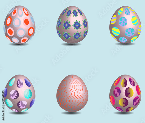 Multicolored Easter eggs set, celebration elements, ornate symbols of spring. High quality illustration