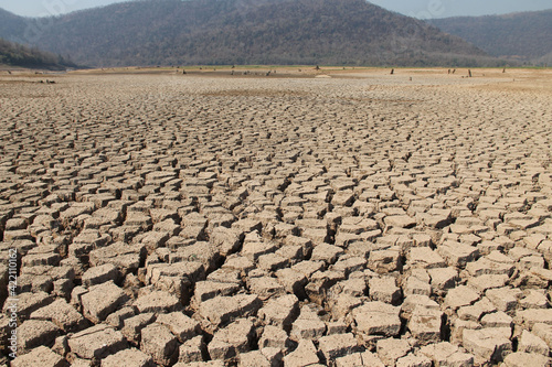 The drought land texture in Thailand. The global shortage of water on the planet. Global warming and greenhouse effect concept.