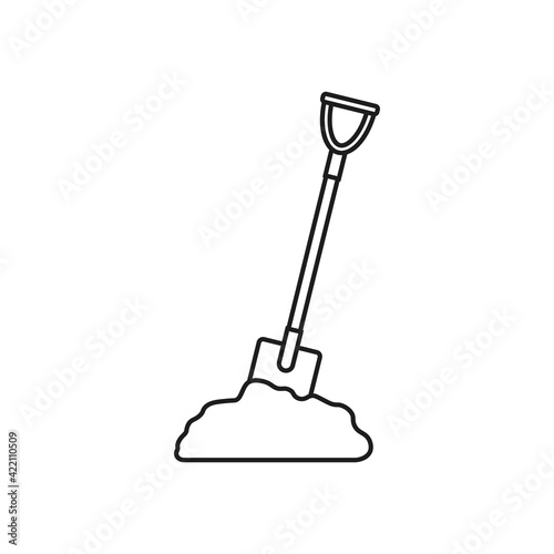 Shovel in soil icon. Vector. Line style.