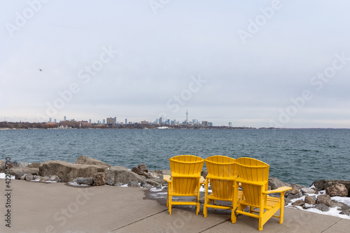 Photography yellow chairs on the beach in Toronto, Canada