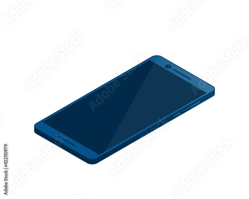 Smartphone in isometric style with the turned screen off isolated on white background.
