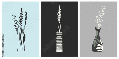 Decor printable art. Set of hand drawn vector illustrations of vases and plants © Blooming Sally