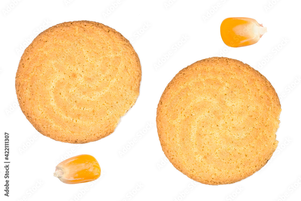 Corn cookies isolated on a white background, top-down Corn cookies isolated on a white background, top-down