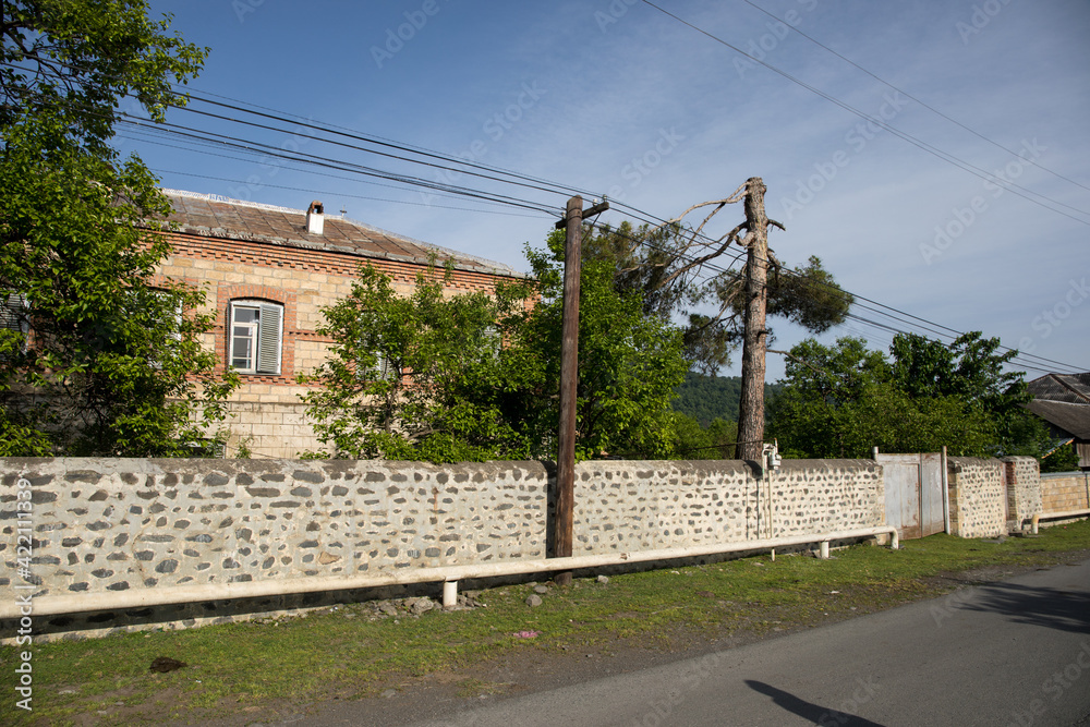 Picture of beautiful village house with garden. Azerbaijan village in summer time