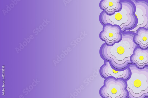3d background illustration of styalized purple flower shapes on a graduated purple background with space for text photo