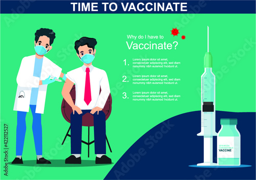It's time to get coronavirus COVID vaccinated. Modern flat web design concept. Doctor Put Injection to Patients. coronavirus vaccine information