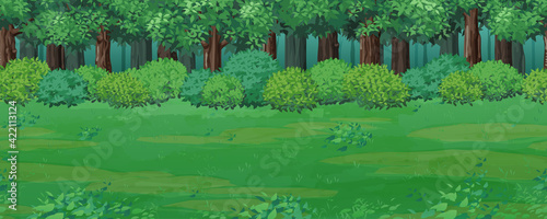 森と草原の風景イラスト 横スクロールゲームの背景 シームレス Stock Vector Adobe Stock