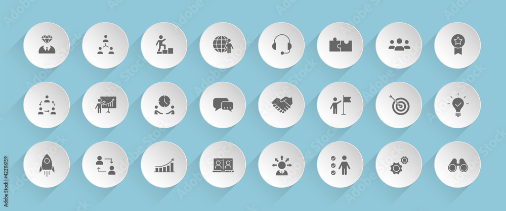 teamwork vector icons on round puffy paper circles with transparent shadows on blue background. teamwork stock vector icons for web, mobile and user interface design teamwork vector icons on round puffy paper circles with transparent shadows on blue background. teamwork stock vector icons for web, mobile and user interface design
