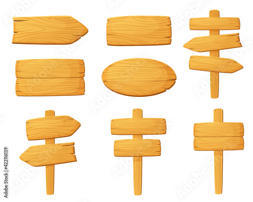 Set of vector cartoon plates. Wooden signs. Illustration isolated on white background
