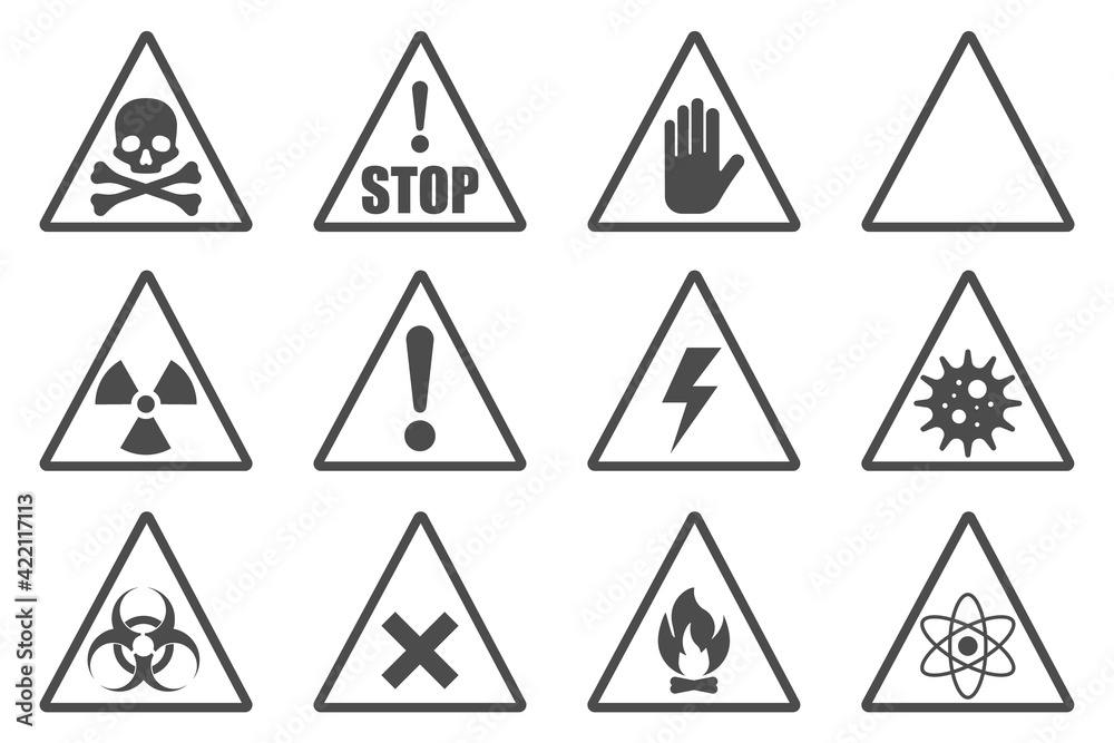 Danger icon set. Caution concept. Vector illustration. Danger icon set. Caution concept. Vector illustration.