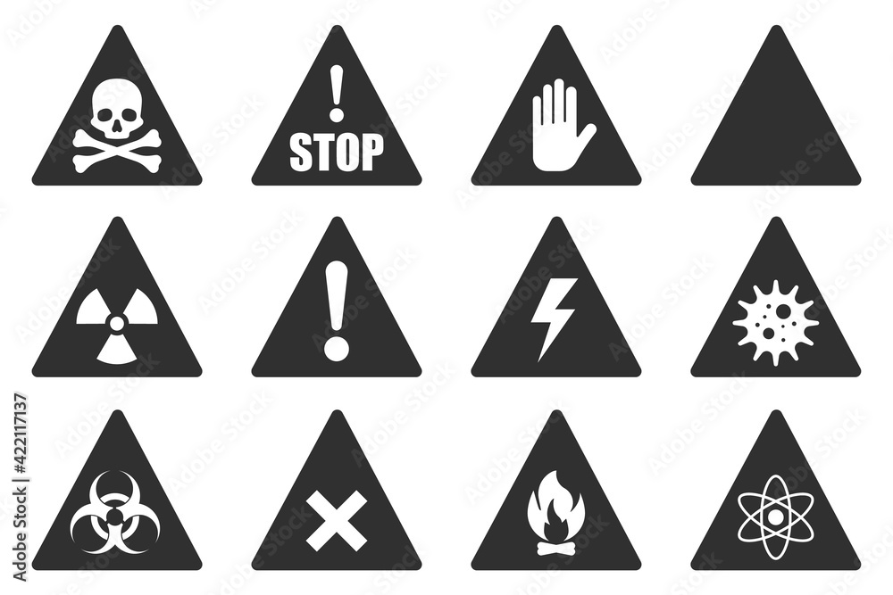 Danger icon set. Caution concept. Vector illustration. Danger icon set. Caution concept. Vector illustration.