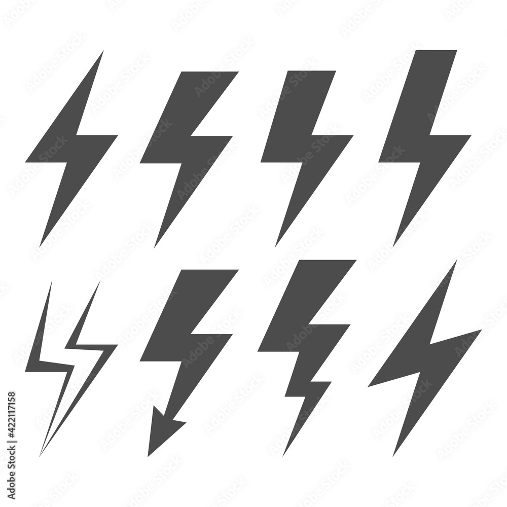 Lightning Electric Icon. Set of energy and thunder electric icon. Vector illustration. Lightning Electric Icon. Set of energy and thunder electric icon. Vector illustration.