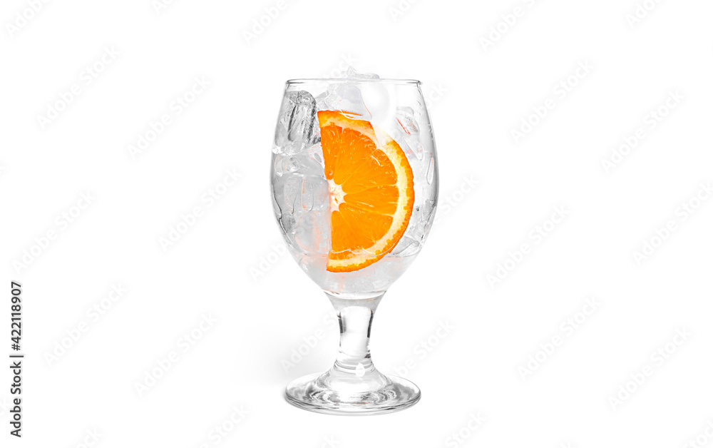 Cocktail isolated on a white background. Ice with orange fruit in glass isolated.