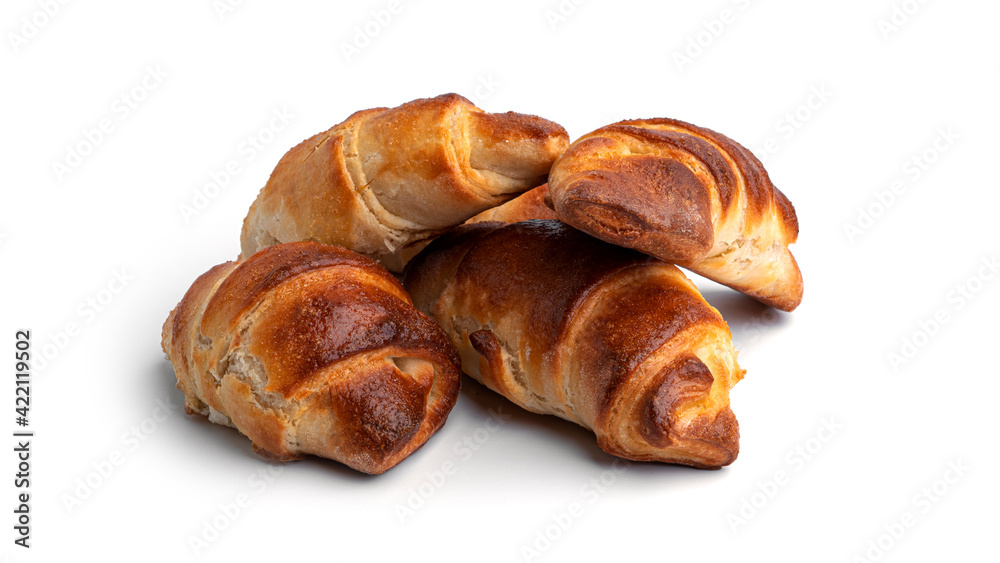 Homemade croissants isolated on a white background.