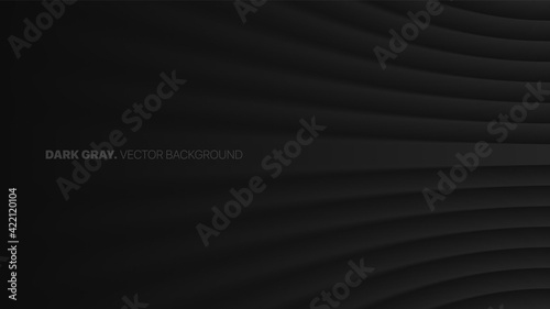 Perspective Bent Smooth Lines 3D Vector Blurred Effect Dark Gray Abstract Background. Rendered Wall. Minimalistic Black Empty Space Abstract Wallpaper