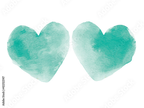 water color 水彩 ハート 緑 青 手描き パーツ デザイン ベクター イラスト エメラルドグリーン heart illustration green