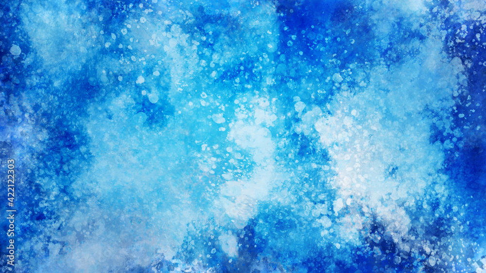 青色、水色のスプラッシュ。氷、清涼感のイメージ