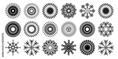 Tribal mandala set. Abstract circle vector geometric ornament. Design element for cloth, t-shirt, stickers, bags