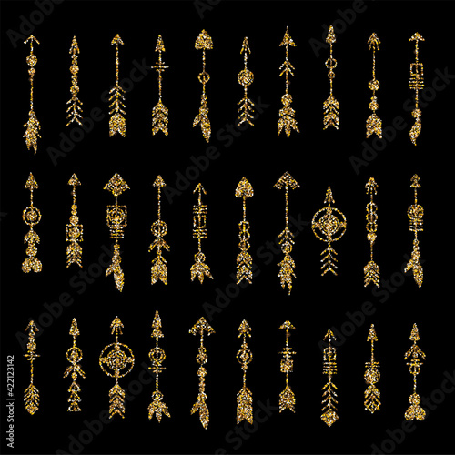 Set of gold arrow. Tribal elements collection. Geometric trendy hipster jewelry collection. Vector design elements.