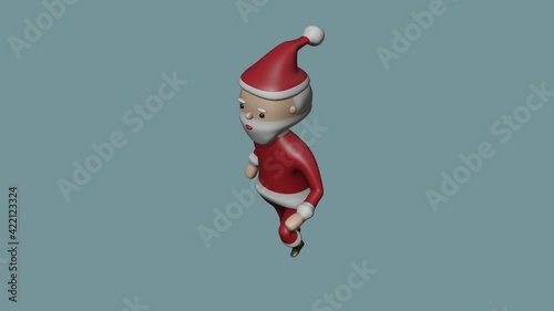 3d animation of running santa claus on plain background, high polygon model