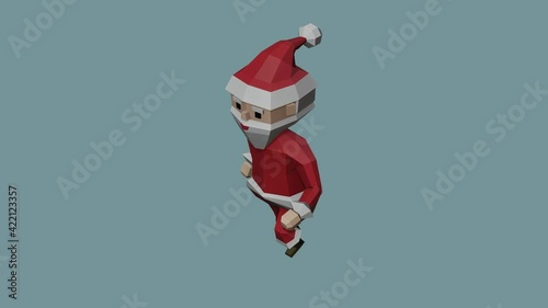 3d animation of running santa claus on plain background, low polygon model
