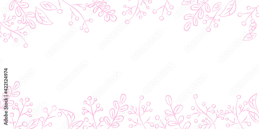 Pink Leaf Frame Large Wide Horizontal ピンク 葉 フレーム 飾り罫 背景 バックグラウンド 横 横長 長い 葉っぱ 春 可愛い 手描き Stock Vector Adobe Stock