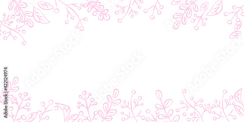 Pink Leaf Frame Large Wide Horizontal ピンク 葉 フレーム 飾り罫 背景 バックグラウンド 横 横長 長い 葉っぱ 春 可愛い 手描き Stock Vector Adobe Stock