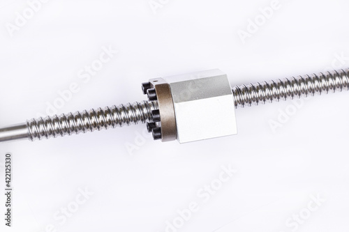 Balscrew with ballscrew nut isolated above white background