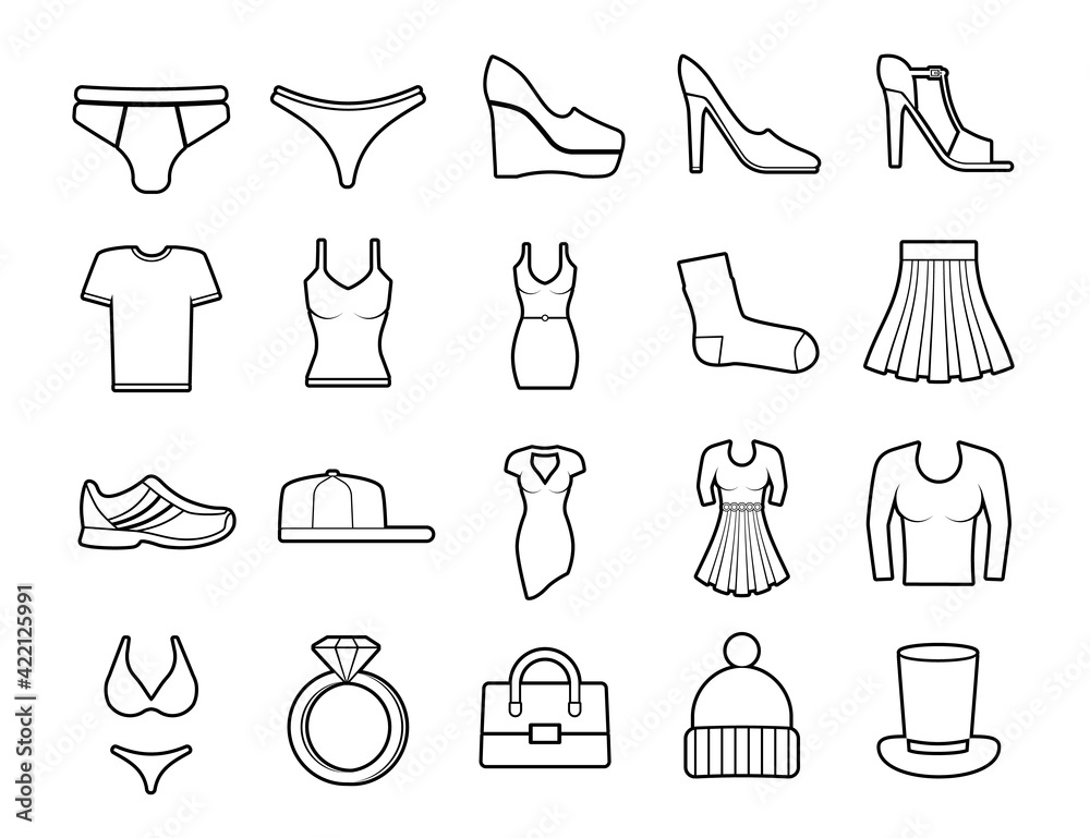 Clothes Set vector line icons with open path elements for mobile concepts and web apps. Collection modern infographic logo and pictogram. Clothes Set vector line icons with open path elements for mobile concepts and web apps. Collection modern infographic logo and pictogram.