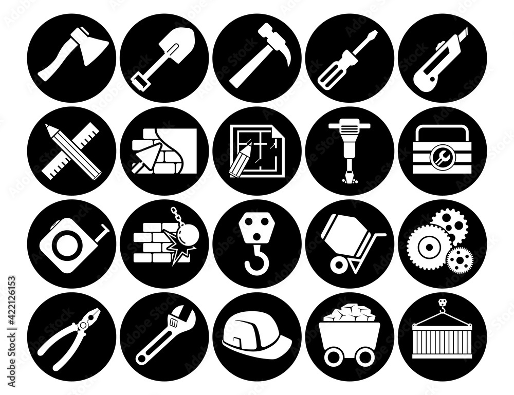 construction Set vector line icons with open path elements for mobile ...