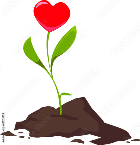 Sprout of the earth with a heart clipart flat cartoon. Vector illustration in cartoon style.