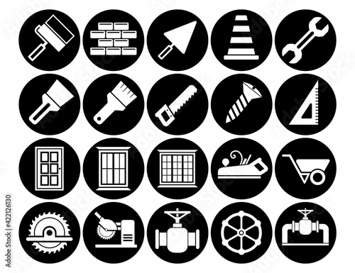 construction Set vector line icons with open path elements for mobile concepts and web apps. Collection modern infographic logo and pictogram.