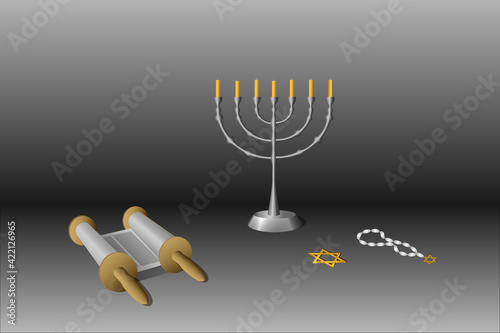 illustration of jewish religious supplies in retro style