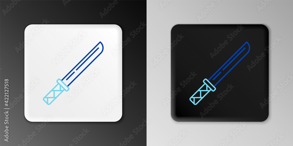 Line Traditional Japanese katana icon isolated on grey background. Japanese sword. Colorful outline concept. Vector Line Traditional Japanese katana icon isolated on grey background. Japanese sword. Colorful outline concept. Vector