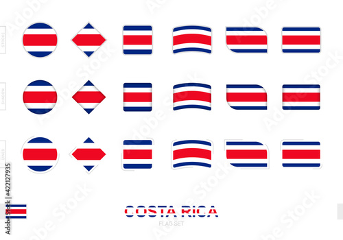 Costa Rica flag set, simple flags of Costa Rica with three different effects.