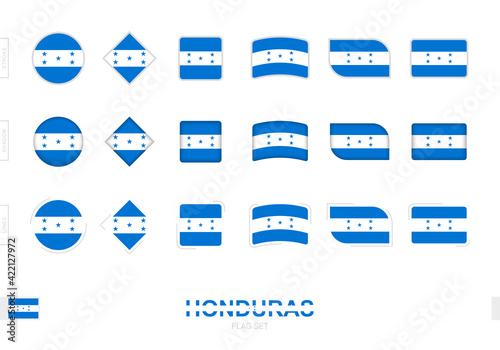 Honduras flag set, simple flags of Honduras with three different effects. © boldg
