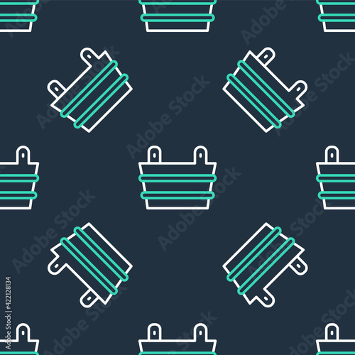 Line Sauna bucket icon isolated seamless pattern on black background. Vector