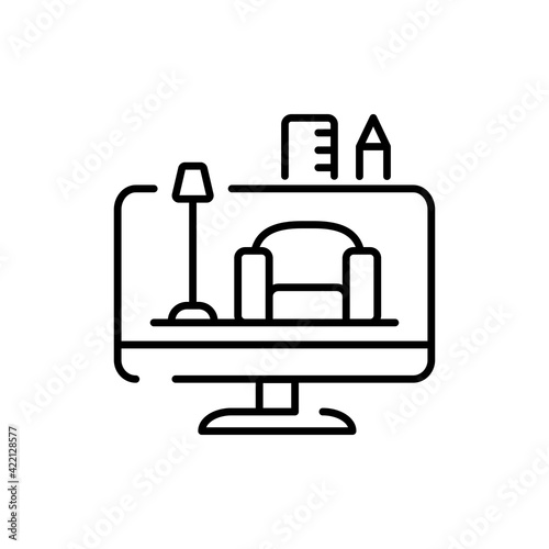 Interior design black line icon. Pictogram for web page, mobile app, promo.