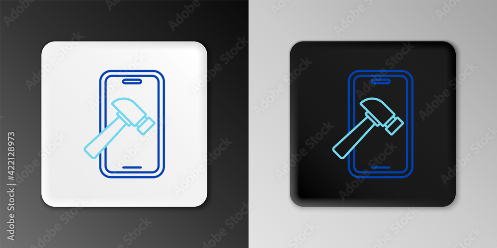 Line Smartphone with broken screen icon isolated on grey background. Shattered phone screen icon. Colorful outline concept. Vector Line Smartphone with broken screen icon isolated on grey background. Shattered phone screen icon. Colorful outline concept. Vector