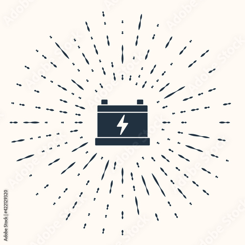 Grey Car battery icon isolated on beige background. Accumulator battery energy power and electricity accumulator battery. Abstract circle random dots. Vector