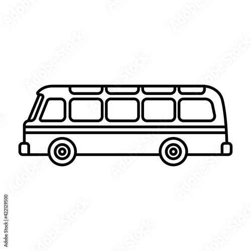 Bus icon. Black contour linear silhouette. Side view. Vector flat graphic illustration. The isolated object on a white background. Isolate.
