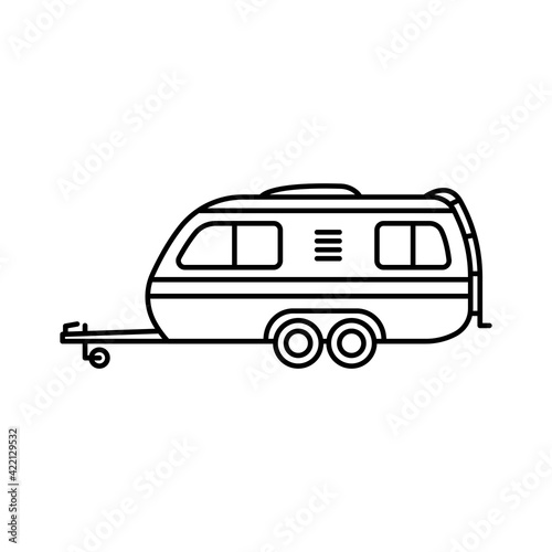 Motorhome trailer icon. Black contour linear silhouette. Side view. Vector simple flat graphic illustration. The isolated object on a white background. Isolate.
