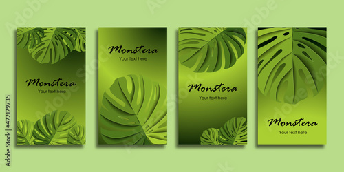 Tropical Monstera Leaf Business Cards For Spa Salon Or Beauty Studio. Four Different Options. 