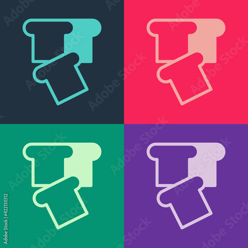 Pop art Bread toast for sandwich piece of roasted crouton icon isolated on color background. Lunch, dinner, breakfast snack. Vector
