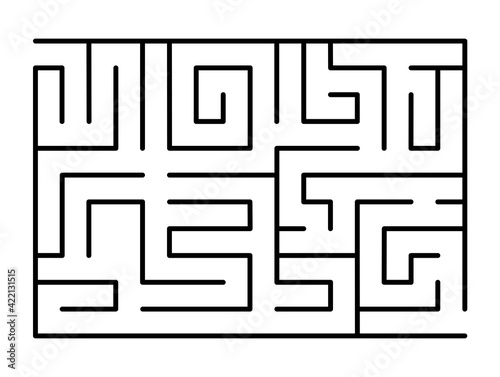 Abstract maze. Find right way. Isolated simple square maze black line on white background. Vector illustration.