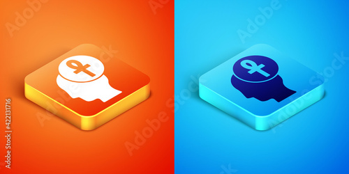 Isometric Cross ankh icon isolated on orange and blue background. Vector