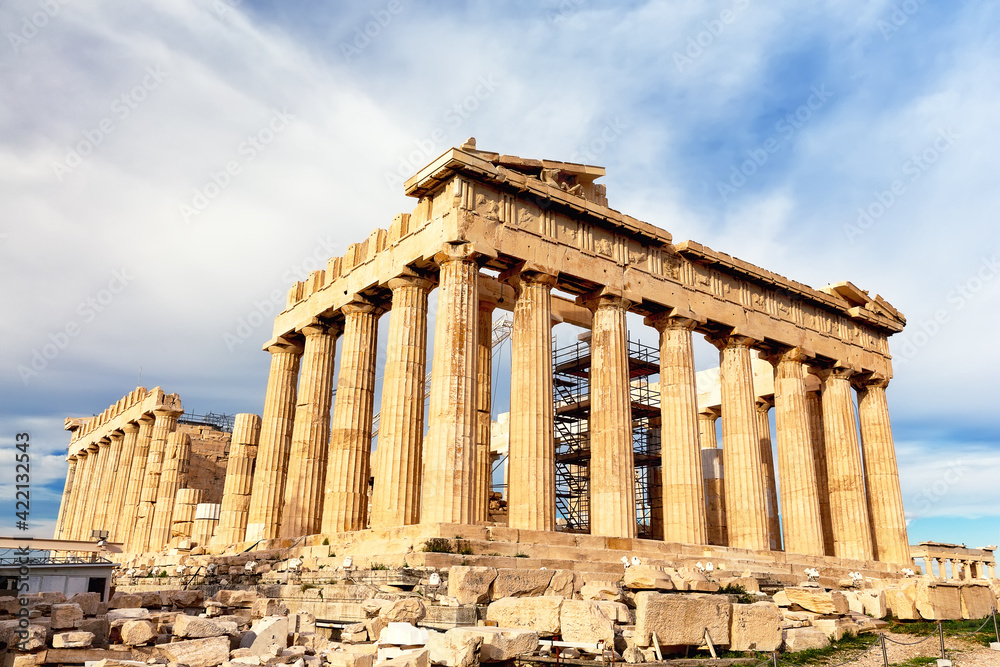 Parthenon temple on a sinset. Acropolis in Athens, Greece.